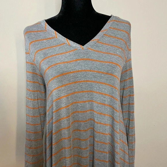 Matilda Jane Gray and Orange Striped V Neck Long Sleeve Tunic Top - Picture 2 of 10